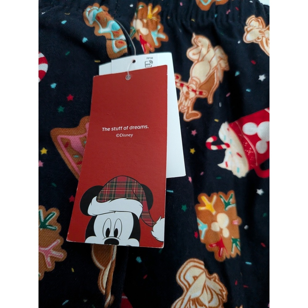 Disney Mickey Minnie Pluto Gingerbread Christmas Pajama Pants Navy Blue Flannel - Picture 9 of 16